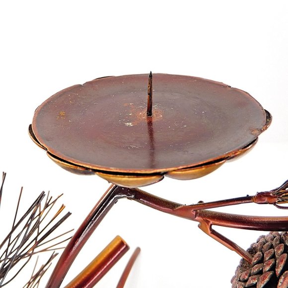 Metallic Pine Branch Cone Candle Holder Centerpiece Copper Finish 8.5" - Picture 7 of 8